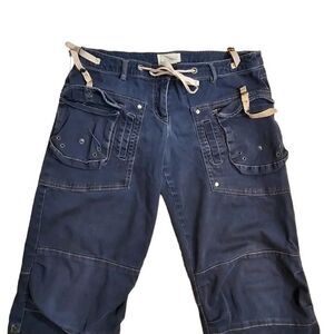 Vintage Y2K Zinc Cargo Pants Jeans Womens Size Medium Blue Cropped Stretch
